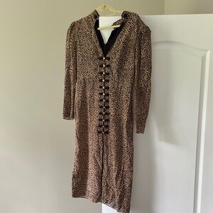 SALONI Black and Brown Puff Sleeve V-Neck Dress